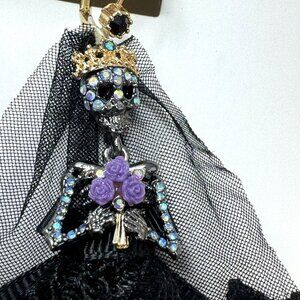 Betsey Johnson Bridal Skeleton Earrings With Moon & Bat Dangle